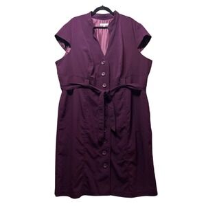 Sandra Darren Belted‎ Dress Career Workwear Button Front Purple Plus Size 24W